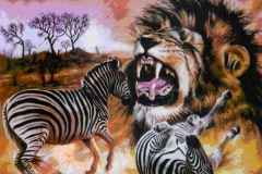 Lion hunt Zebra painting