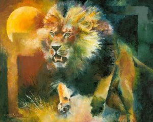 charging lion painting attack