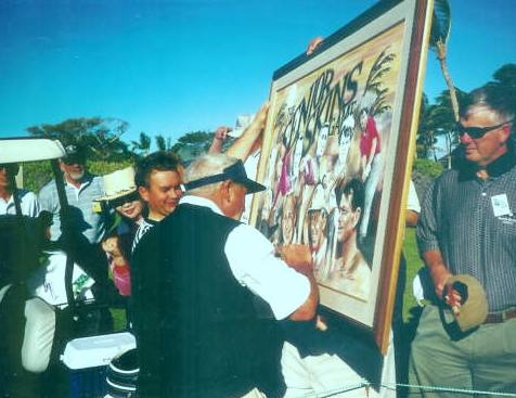 golf seniors skins game  Arnold Palmer signs painting